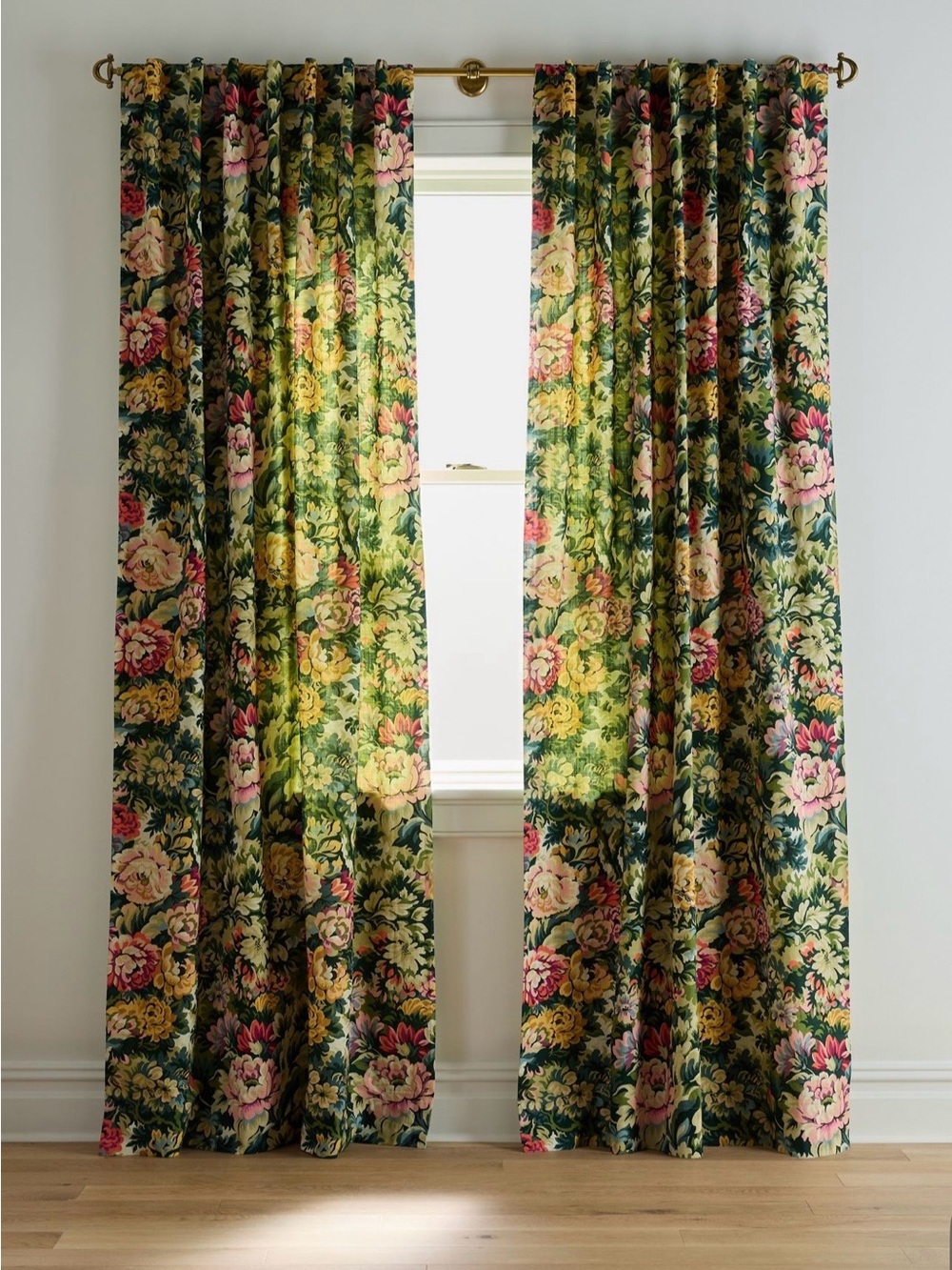Anthropologie Gwendolyn Cotton Printed Floral Curtain, 50x96